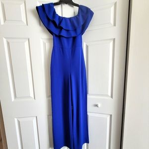 Blue Off Shoulder Long One Piece Romper